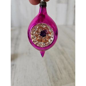 Vintage mini indent pink teardrop striped‎ blue polka dot mercury glass ornament